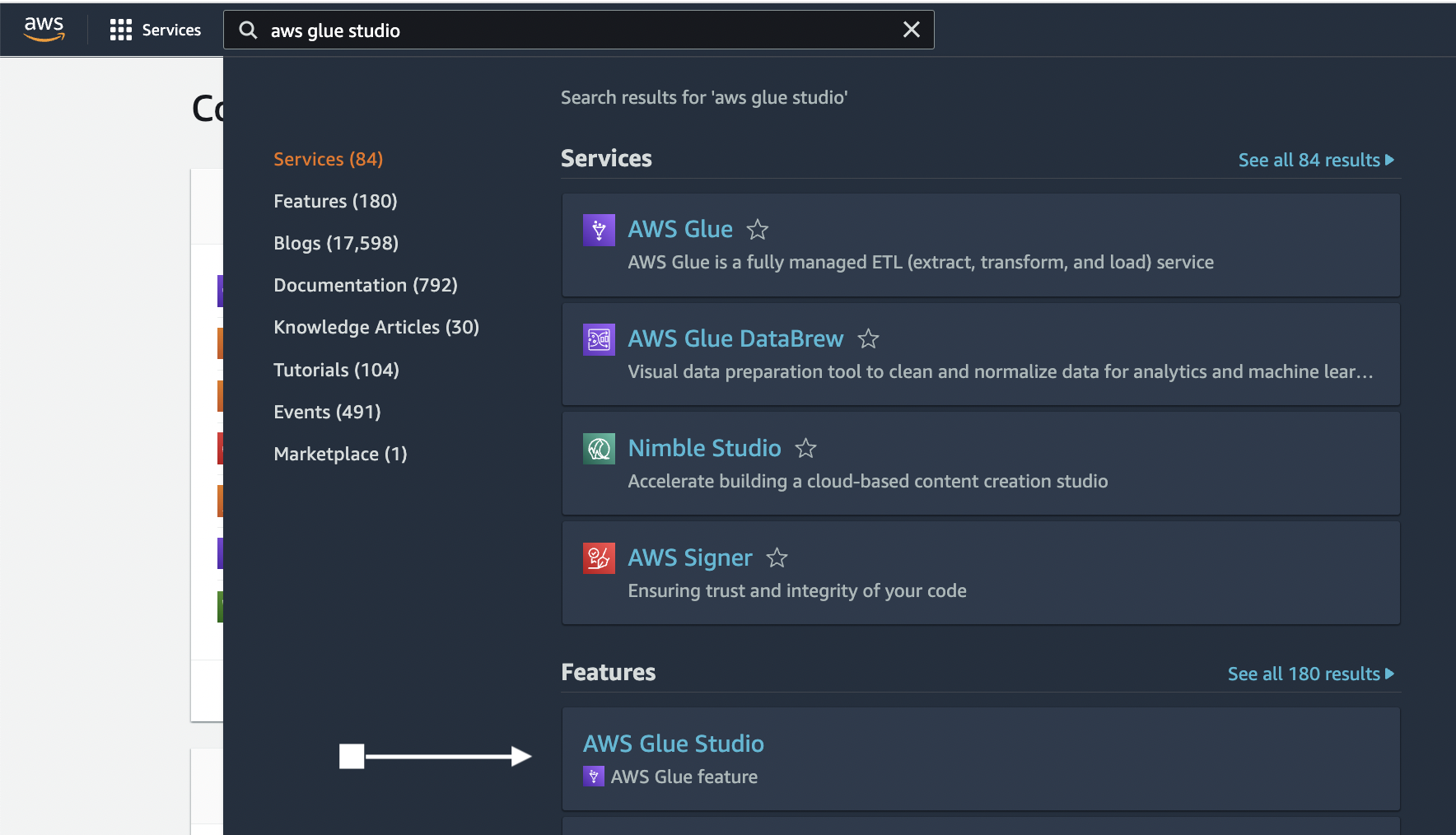 33.AWS Glue Studio Search.png